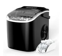 HealSmart Ice Maker for Countertop, 9 Ice Cubes Ready in 6 Mins, 26lbs Ice/24Hrs, with Self-Cleaning Feature, Ice Spoon and Basket, for Home, Kitchen, Camping, Party, Black