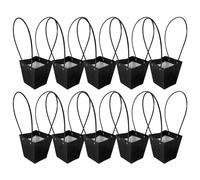 HEALSOPTHY 10Pcs Black Kraft Paper Flower Packing Bags with Handle, Handheld Bouquet Wrapping Bags for Valentine’S Day Floral Packaging