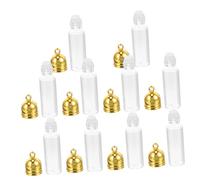 HEALSOPTHY 10Pcs Mini Glass Wish Bottles with Gold Acrylic Caps Transparent Screw Top Storage Containers for DIY Crafts Decorative Hanging Charms Small Wishing Jars for Wedding and Party
