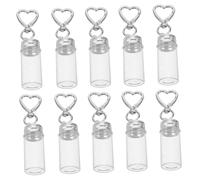 HEALSOPTHY 10pcs Mini Transparent Glass Bottles with Keyring Clear Wishing Vials for DIY Crafts Travel Ornament Shower Keepsakes Small Tiny Spell Jars