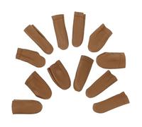 HEALSOPTHY 12pcs Brown Cowhide Sewing Thimbles Finger Cots Ergonomic Design Made of Synthetic Material Easy to Store for Quilting and Embroidery Crafts Random Color