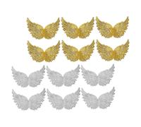 HEALSOPTHY 12pcs Mini 8cm Plastic Angel Wings Cake Toppers Gold and Silver Small Wing Decorations for Birthday Treats DIY Party Favor Ornament for Boys Dessert Decor
