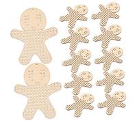 HEALSOPTHY 12pcs Wooden Cross Stitch Ornaments Kit Unfinished Gingerbread Man Wood Plaque Tags for DIY Embroidery Crafts Home Decor Creative Rustic Hanging Panels