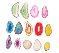 HEALSOPTHY 14pcs Natural Agate Slices Polished DIY Pendant Charms for Jewelry Making Hanging Ornaments with Yellow Purple Red Blue Green Gray Rose and Smooth Craft Stones