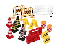 HEALSOPTHY 18Pcs Mini Traffic Road Block Plastic Road Cones and Barricade Signs Educational Play for Critical Thinking
