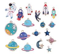 HEALSOPTHY 18pcs Space Theme Charms Pendants and Universe Planet Charms for Necklace Diy Jewelry Making Accessories for Crafting and