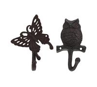HEALSOPTHY 2 Pcs Animal Shape Cast Iron Wall Hooks Vintage Retro Style Iron Hangers for Bar Garden Home Decoration with Owl and