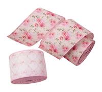 HEALSOPTHY 2 Rolls Linen Floral Wired Ribbon 6.3cm Wide, 5 Yards Each, Soft to Touch Bow Making Ribbon for Holiday Gifting and Party Decoration, Elegant Vintage Spring and Easter Style