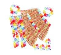 HEALSOPTHY 2 Sets Hawaiian Luau Party Skirt Set with Flower Garlands Hula Skirts for Adults Necklaces Bracelets and Headbands for Tropical Beach and Summer Events