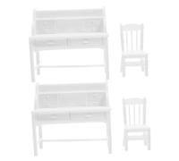 HEALSOPTHY 2 Sets Miniature Dollhouse Desk and Chair White Plastic School Furniture with Openable Drawers Realistic Dollhouse Classroom Accessory for Creative Play and Social Interaction