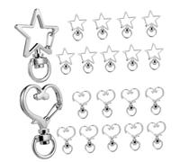 HEALSOPTHY 20 Pcs Metal Lobster Claw Keychain Clips Silver Heart Star Shapes Spring Loaded Swivel Clasps for Jewelry Closures DIY Craft Buckle Replacements Versatile Keyring Accessories for