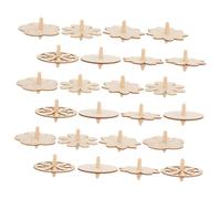 HEALSOPTHY 24pcs Wooden DIY Gyro Set Unfinished Painting Tops Plum Blossom, Petal, Lace, Clover, Nine-Point, and Four-Petal Flower Shapes Educational Craft for