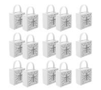 HEALSOPTHY 25pcs White Cross Cutout Boxes with Handles for First Communion, Confirmation Favors, Baptism and Christian Party Supplies, Small Religious Favor Bags for Church Events and Wedding