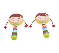 HEALSOPTHY 2Pcs Cartoon Wooden Hand Rattle for Boy Girl Smooth Edges Safe Material Portable Sensory to Develop Listening and Motor Skills Neutral Color Stick Early Educational Random Color