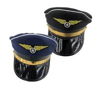 HEALSOPTHY 2pcs Cosplay Pilot Hat Black Navy Adjustable Performance Caps Lightweight Breathable Unisex Stage Costume Accessory for Party Dress-up