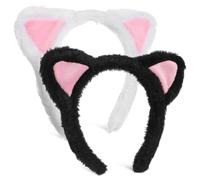 HEALSOPTHY 2pcs Plush Animal Ear Headbands Soft Fuzzy Cat Ears Hairbands for Adults Makeup Skincare Spa Use Cozy Comfortable Accessory for Daily Wear and Cosplay