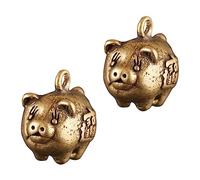 HEALSOPTHY 2Pcs Vintage Brass Keychain Pendants Retro Little Pig DIY Decorative Charms for Crafting and Collectible Gifts