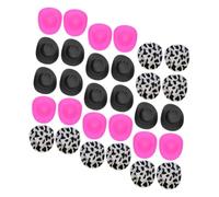 HEALSOPTHY 30pcs Miniature Cowboy Hats for Dolls Lightweight Plastic Tiny Western Hats Party Decoration Craft Supplies Pink Black Cow Print for Dollhouse Dress Up and Photography