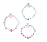 HEALSOPTHY 3pcs Beaded Phone Strap Pendant with Bow Heart Design Plastic Anti-lost Wrist Lanyard for Smartphones and Cameras Comfortable Non-irritating Mobile Charm Accessories for Women
