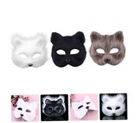 HEALSOPTHY 3pcs Fox Cosplay Masks Lightweight Costume Accessories with Elastic Band for Halloween Masquerade Party Women and Adults Comfortable Half Face Animal Masks White Black Grey