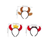 HEALSOPTHY 3pcs Halloween Devil Horn Headband with Realistic Soft Brown Bull Horns and Cartoon Crown Crescent Design Versatile Animal Costume Accessory for Womens Cosplay Parties and