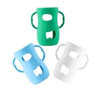 HEALSOPTHY 3pcs Large Baby Bottle Sleeve Protector Set with Silicone Handles, Glass Bottle Covers in Blue, White Green for Infant Feeding Nursery Use