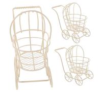 HEALSOPTHY 3pcs Miniature Metal Wire Dollhouse Stroller Pram for Interactive Mini Stroller Accessories for Imaginative Play and Dollhouse Decoration