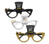 HEALSOPTHY 3pcs Party Glasses Lightweight Material Cat Eye Frames Silver Gold Black for Year Celebrations Photo Booth Props and Fun Party Accessories