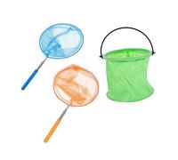 HEALSOPTHY 3PCS Stainless Steel Telescopic Fishing and Insect Nets with Folding Bucket Vivid Orange Light Blue Green Outdoor Catching Tools for Garden and Beach Activities