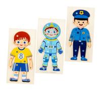 HEALSOPTHY 3pcs Wooden Occupation Cognitive Puzzle for Educational Hand Eye Coordination Early Development Activity Gift with Athlete Police Astronaut Figures