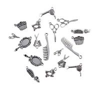 HEALSOPTHY 40pcs Assorted Silver Alloy Pendant Charms for DIY Jewelry Making Mini Scissors Comb Mirror Hair Dryer Design Creative Crafting Accessories for Necklaces Bracelets Keychains