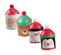 HEALSOPTHY 4Pcs Christmas Candy Metal Storage Boxes with Snowman, Penguin, Reindeer, and Elderly Designs - Decorative Cookie and Biscuit Containers for Holiday Treats and Party Presents
