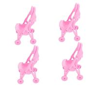 HEALSOPTHY 4Pcs Mini Simulation Stroller Pink Plastic Pretend Play Trolley for Doll House Accessory for Role Playing and Cognitive Development