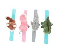HEALSOPTHY 4pcs Plush Animal Slap Bracelets Soft Patting Wristbands with Dinosaur Shark Squirrel Husky Designs Cute Lightweight Snap Bands for Wrist Backpack Bike Rack