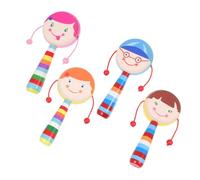 HEALSOPTHY 4Pcs Wooden Rattle Drums Mixed Cartoon Styles Handheld Sensory for Early Development Interaction and Hand-eye Coordination