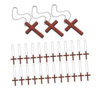 HEALSOPTHY 50 Sets Natural Wood Catholic Cross Pendants with Chains Religious Christian Symbols for Christmas Easter Praying DIY Jewelry Keychains Craft Decorations