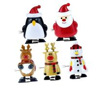 HEALSOPTHY 5Pcs Christmas Wind Up Plastic Clockwork Santa Snowman Penguin Reindeer Party Favors Gift Bright Colors Novelty Xmas Walking