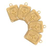 HEALSOPTHY 5pcs Golden Stainless Steel Rectangle Cross Charms for DIY Jewelry Making Punk Hip-hop Style Religious Pendants for Necklaces and Bracelets Crafting
