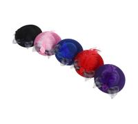 HEALSOPTHY 5pcs Miniature Top Hats for Crafts Tiny Doll Hats in Blue Pink Black Red Purple Elegant Mini Headwear for Dollhouse Tea Party Decor Pet Accessories and DIY Dressup