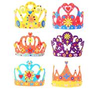 HEALSOPTHY 6 Sets Birthday Crown DIY Craft Kit Soft Non Woven Hat with Pink Yellow Purple Blue for Party Photo Props Shower Newborn Photography Creative Headwear for Boys
