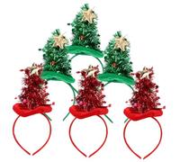 HEALSOPTHY 6Pcs Christmas Tree Headbands Set with Gold Velvet Fabric, Five-Point Star and Pom Pom Decorations, Festive Xmas Party Hairbands for Adults and