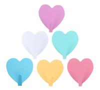 HEALSOPTHY 6pcs Heart Shaped Metal Adhesive Wall Hooks, Decorative No Trace Iron Hooks for Household, Bathroom, Kitchen, Multi-Color Set for Hanging Clothes and Hats