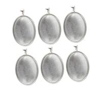 HEALSOPTHY 6pcs Oval Pendant Tray Base Antique Silver DIY Jewelry Making Accessories for Necklaces Bracelets Keychains Metal Alloy Setting Trays with Clear Glass Dome for Custom Charms Craft