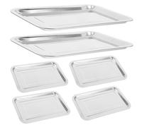 HEALSOPTHY 6pcs Stainless Steel Square Baking Trays Heavy Duty Oven Pans Easy Clean Drip Pans for Outdoor Barbecue and Family Dinners