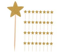 HEALSOPTHY 70pcs Glitter Star Cupcake Toppers Paper and Wood Dessert DIY Picks Reusable Baking Decorations for Birthday Parties and Cakes Random Style Gold Stars