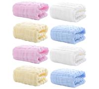 HEALSOPTHY 8pcs Cotton Muslin Burp Cloths for Newborns, Ultra Absorbent Washcloths with Sturdy Borders and Spill Prevention, Soft Square Towels for Nursery and Face Cleaning