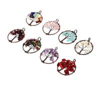 HEALSOPTHY 8pcs Tree of Life Pendant Charms Natural Gemstone Healing Chakra Crystal DIY Jewelry Accessories for Necklace Making Mini Handmade Wire Wrapped Design Approx