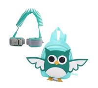 HEALSOPTHY Adjustable Green Nylon Kids Anti-Lost Backpack with Cartoon Owl Pattern and Wrist Link Safety Leash for Baby and Children Walking