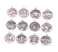 HEALSOPTHY Bronze Alloy Pendant Charm Set Featuring Twelve Constellation Star Sign Designs, Coin Shape, Retro Style for DIY Jewelry Making and Cellphone Decorative Accessories