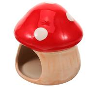 HEALSOPTHY Ceramic Mushroom Hamster Hideout Safe Place Red Ceramic